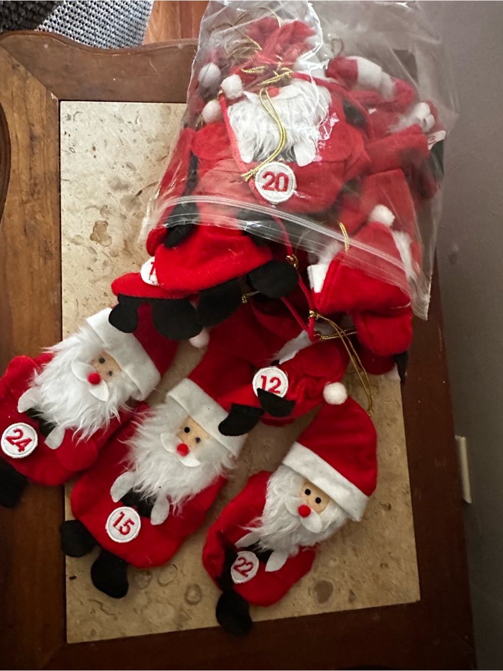 Santa Claus Hanging Advent Garland Ornaments - Red Advent Countdown Set
